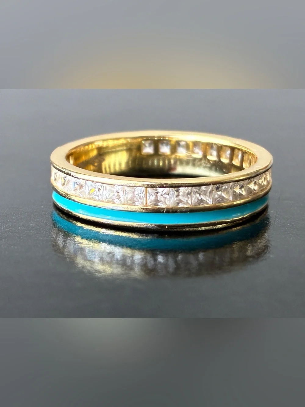 Sterling Silver 925 Stacking Ring/ Blue Enamel Gold Tone Sz 8.5